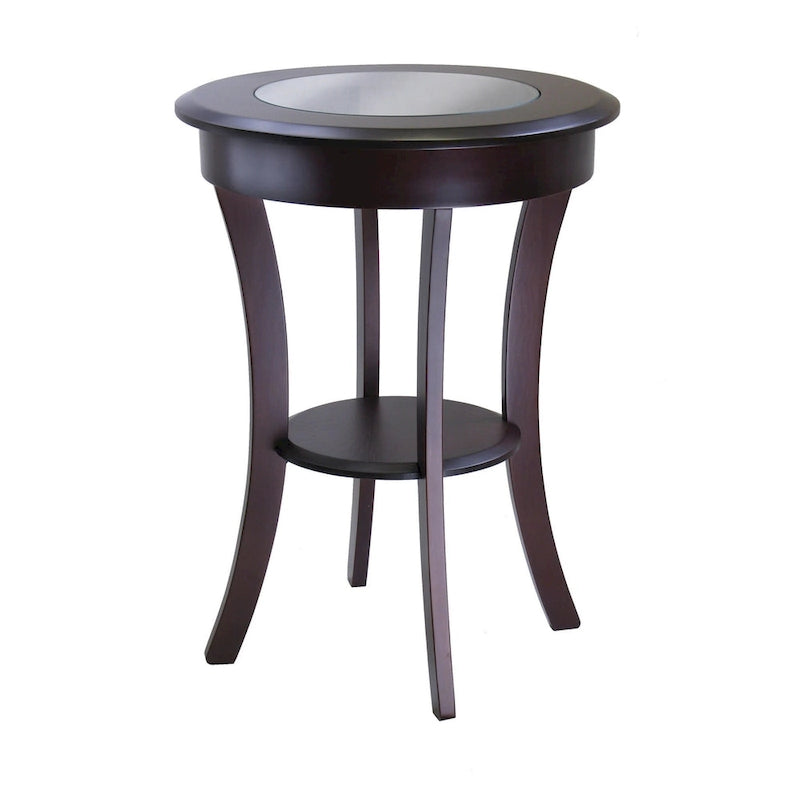 Table d'appoint ronde, Table d'entrée avec plateau en verre et pieds incurvés
