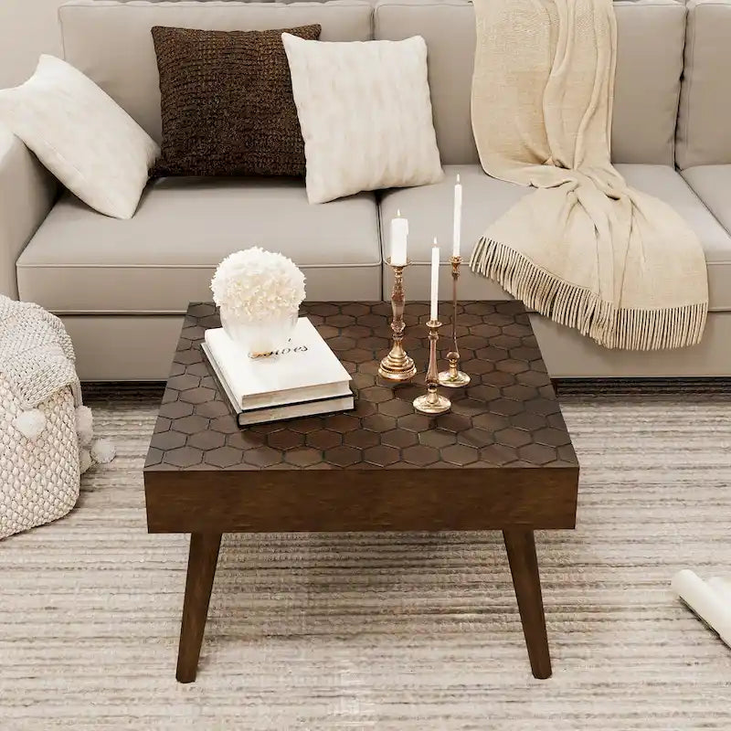 Table basse carrée COSIEST en bois massif rustique pour salon - 24W x 24L x 15.3H