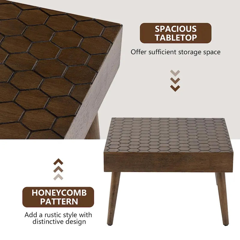 Table basse carrée COSIEST en bois massif rustique pour salon - 24W x 24L x 15.3H