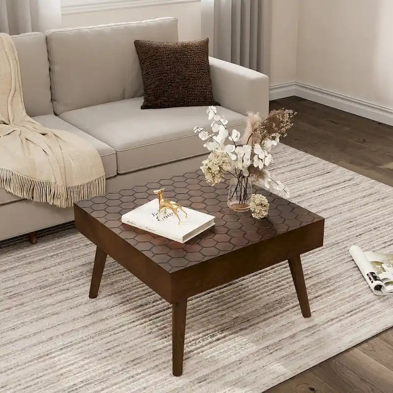 Table basse carrée COSIEST en bois massif rustique pour salon - 24W x 24L x 15.3H