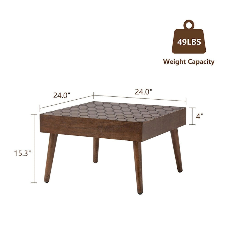 Table basse carrée COSIEST en bois massif rustique pour salon - 24W x 24L x 15.3H