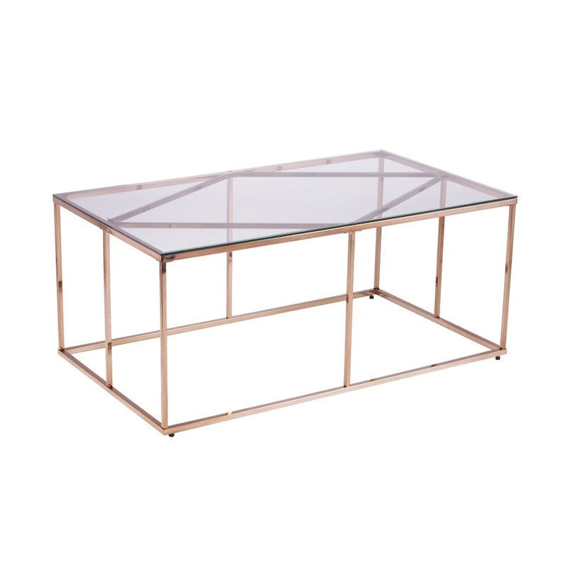 Table basse SEI Furniture Nindel contemporaine en verre avec piètement en métal couleur champagne