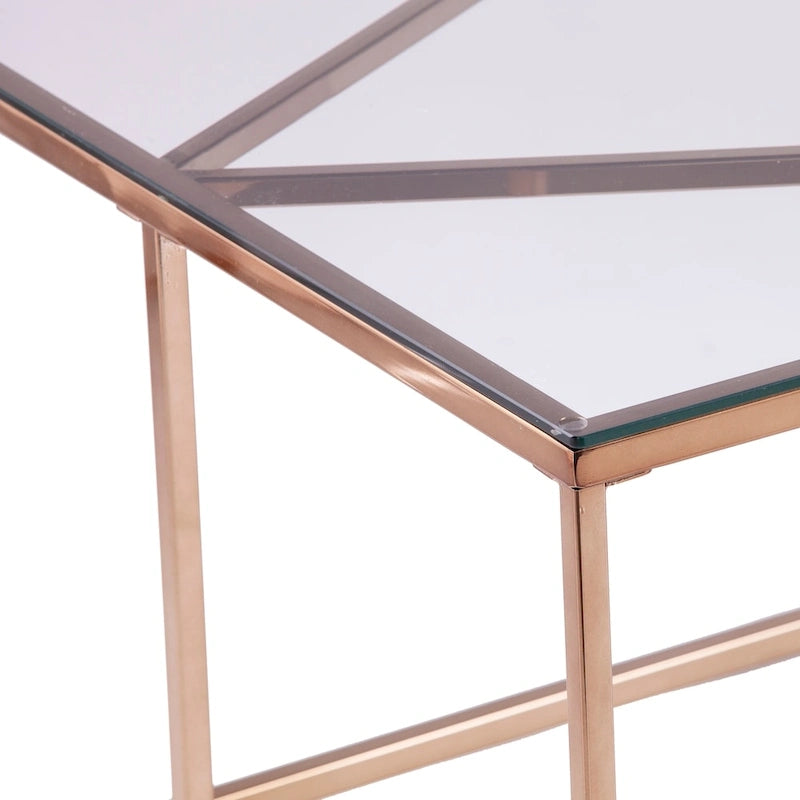 Table basse SEI Furniture Nindel contemporaine en verre avec piètement en métal couleur champagne