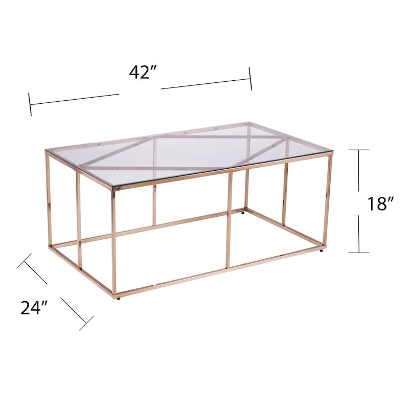 Table basse SEI Furniture Nindel contemporaine en verre avec piètement en métal couleur champagne
