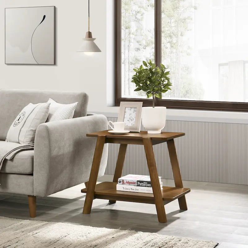 Table d'appoint avec étagère en bois style moderne du milieu du siècle Roundhill Furniture Metz