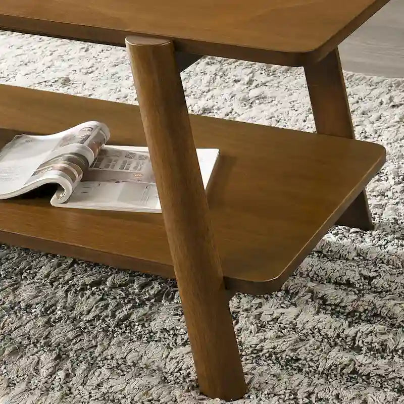 Table d'appoint avec étagère en bois style moderne du milieu du siècle Roundhill Furniture Metz