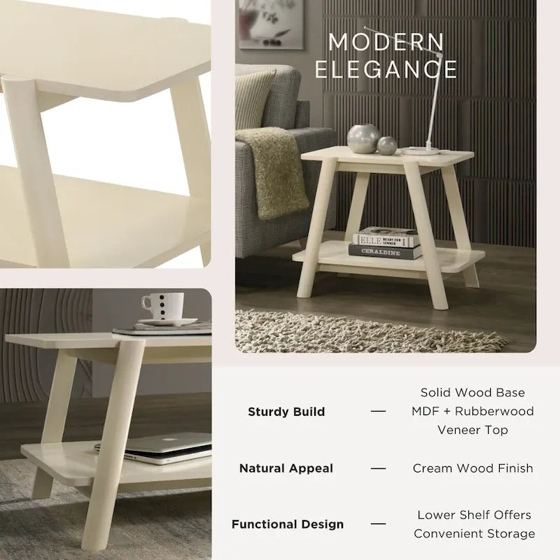 Table d'appoint avec étagère en bois style moderne du milieu du siècle Roundhill Furniture Metz