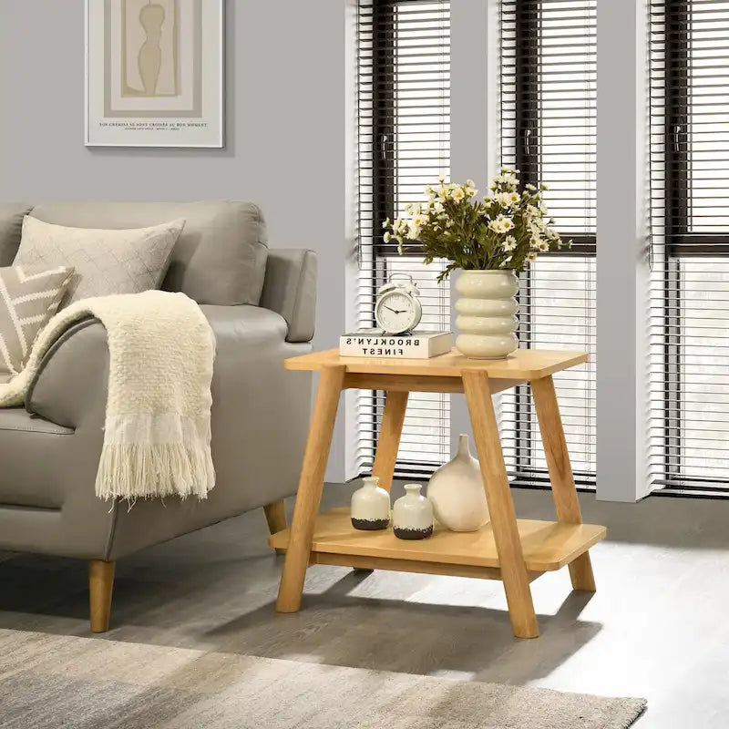 Table d'appoint avec étagère en bois style moderne du milieu du siècle Roundhill Furniture Metz