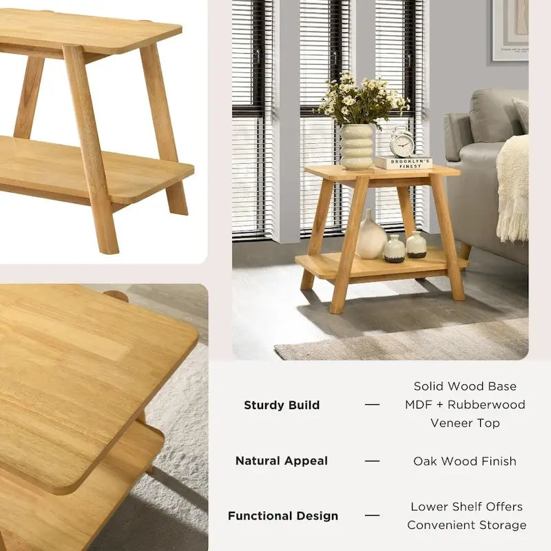 Table d'appoint avec étagère en bois style moderne du milieu du siècle Roundhill Furniture Metz