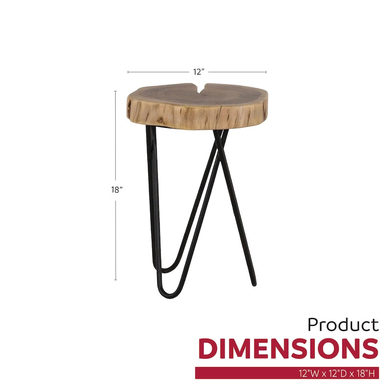 Table d'appoint ronde Colton de 12 po en bois d'acacia avec pieds en métal noir