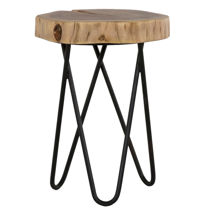 Table d'appoint ronde Colton de 12 po en bois d'acacia avec pieds en métal noir