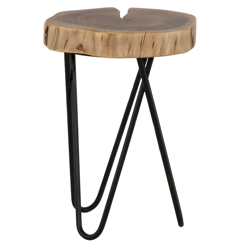 Table d'appoint ronde Colton de 12 po en bois d'acacia avec pieds en métal noir