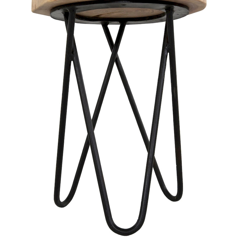 Table d'appoint ronde Colton de 12 po en bois d'acacia avec pieds en métal noir