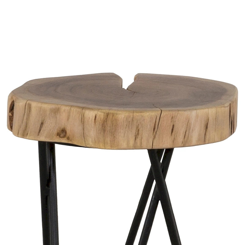 Table d'appoint ronde Colton de 12 po en bois d'acacia avec pieds en métal noir
