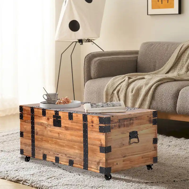 Table Basse Coffre avec Quatre Roues et Grande Capacité de Rangement