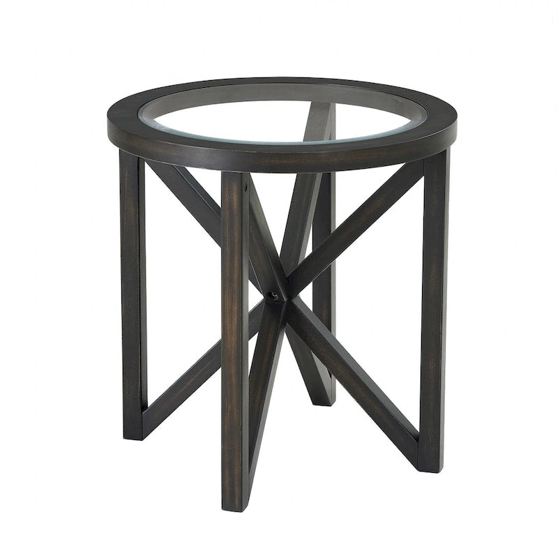 Table basse élégante en verre avec base en bois massif