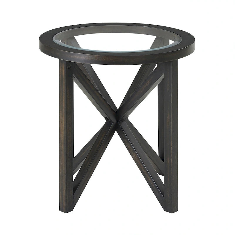 Table basse élégante en verre avec base en bois massif