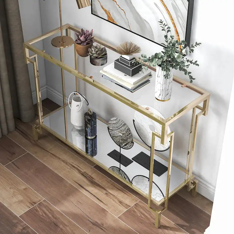 Table console Yout Glam de 43 po avec plateau en verre et 1 étagère, par Furniture of America