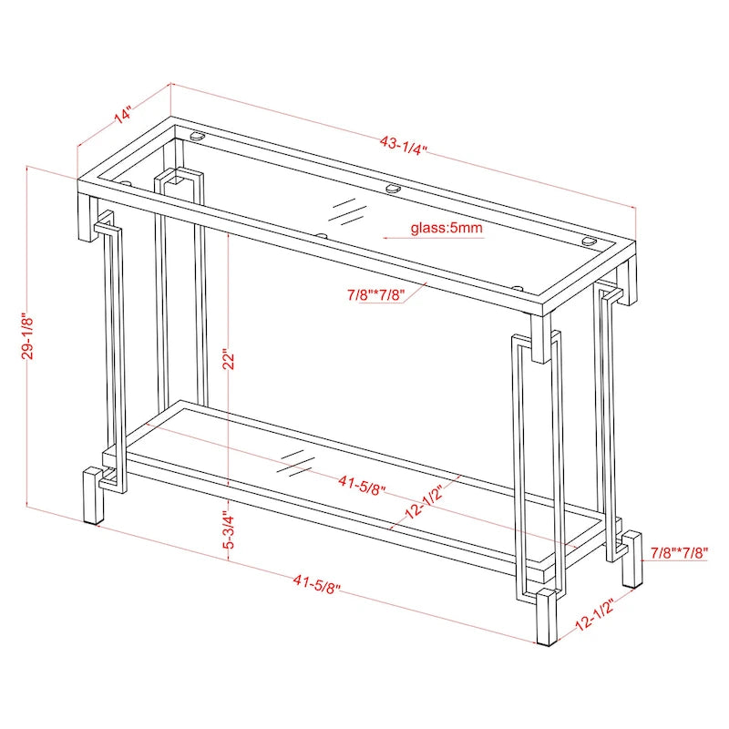 Table console Yout Glam de 43 po avec plateau en verre et 1 étagère, par Furniture of America