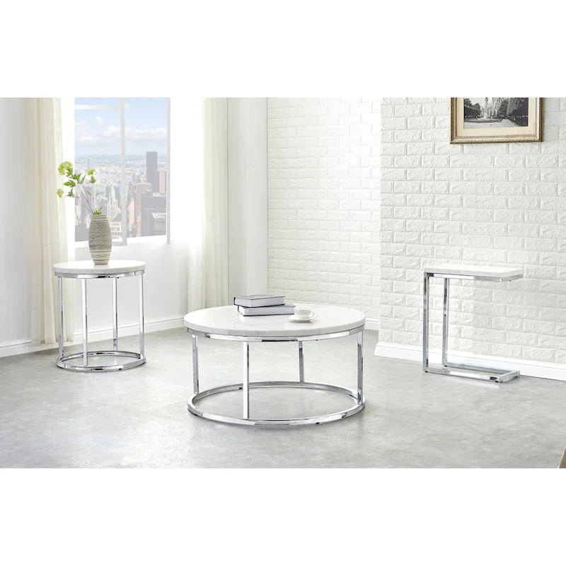 Table d'appoint ronde Steve Silver Eden avec plateau en marbre blanc