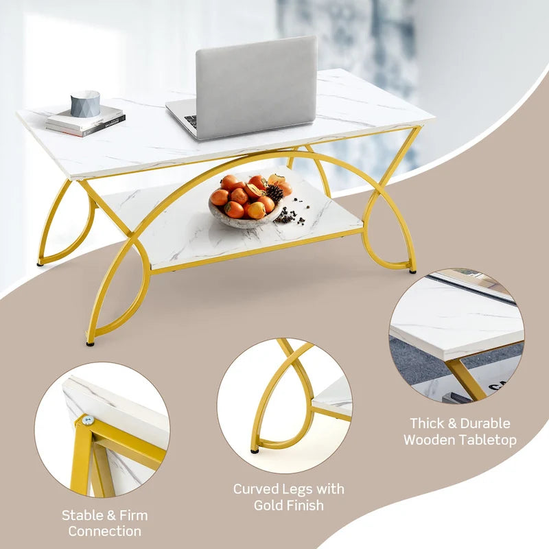 Table basse à 2 étages, style moderne, effet marbre, table d'appoint, table basse de salon