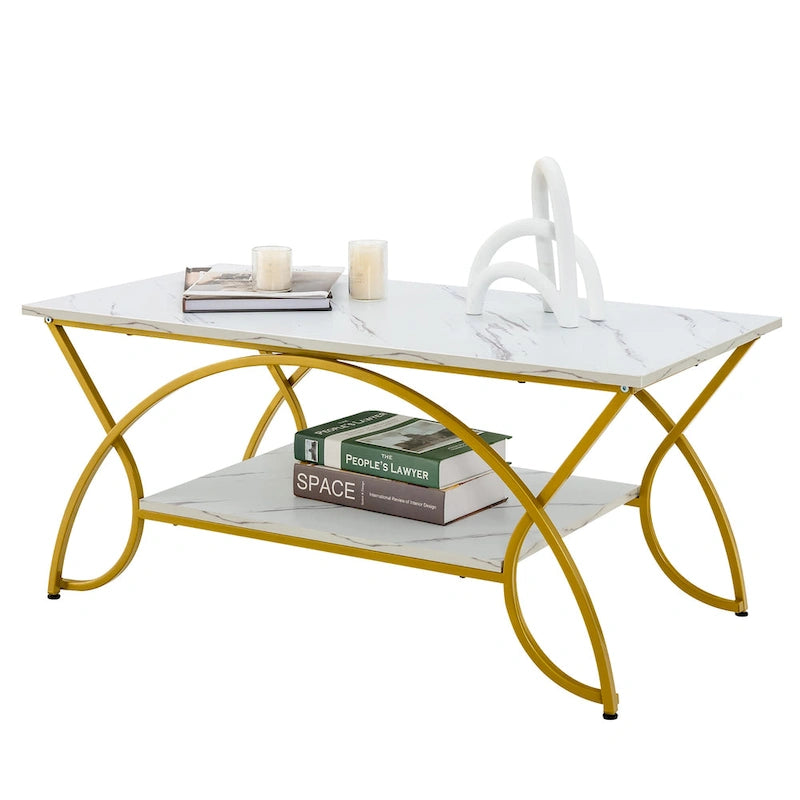 Table basse à 2 étages, style moderne, effet marbre, table d'appoint, table basse de salon