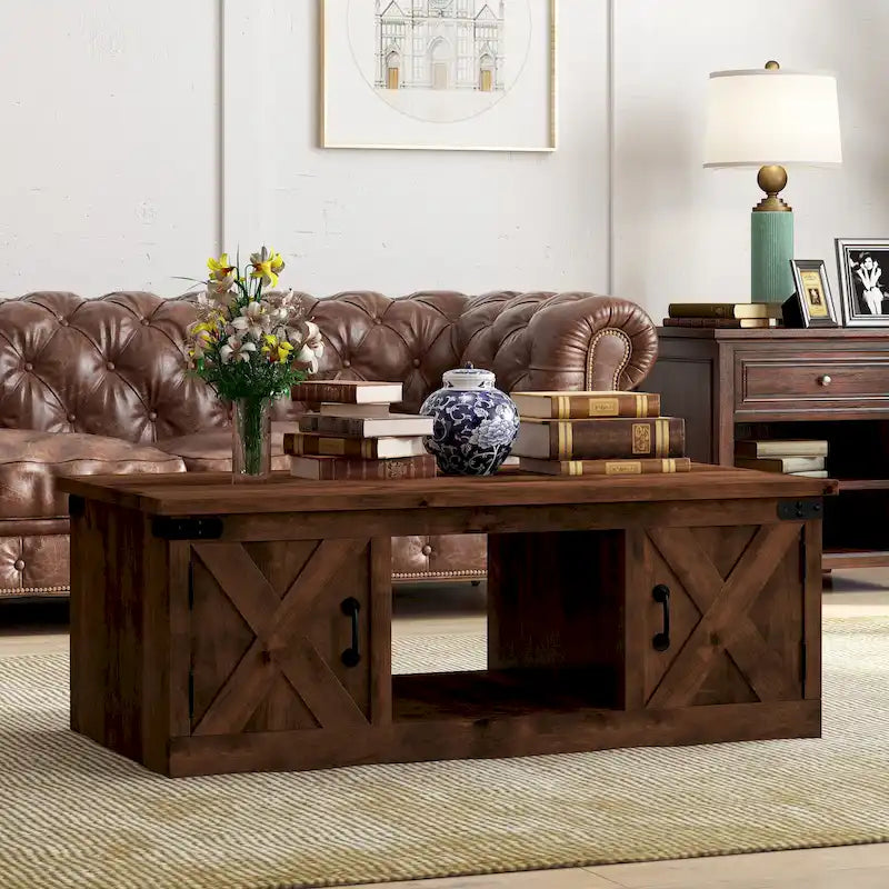 Table basse Bridgevine Home Farmhouse de 48 pouces, aucun assemblage requis, finition whisky vieilli