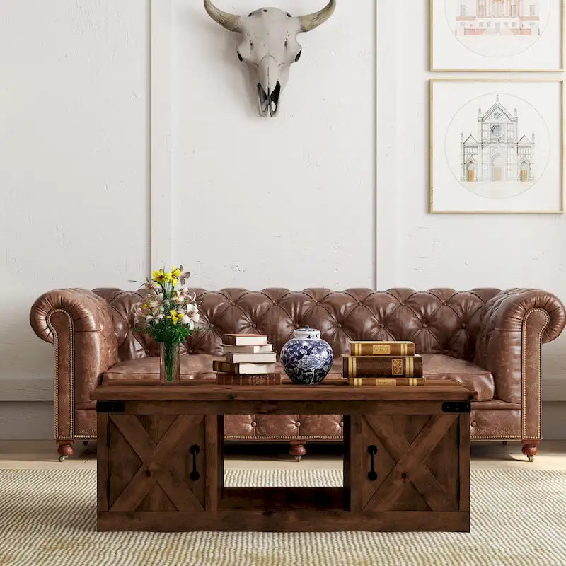 Table basse Bridgevine Home Farmhouse de 48 pouces, aucun assemblage requis, finition whisky vieilli