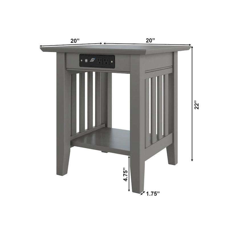 Table d'appoint Mission avec station de recharge USB grise