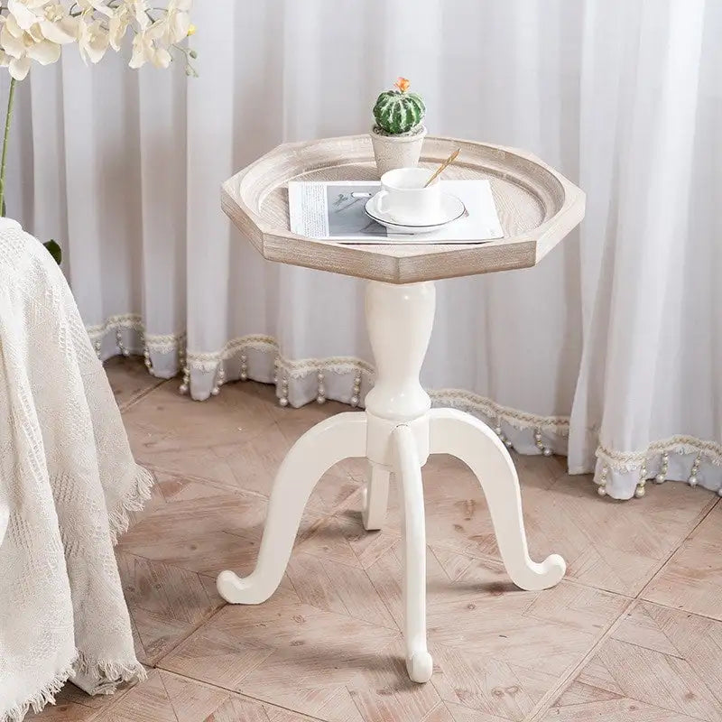 Table d'appoint octogonale avec plateau en bois massif de style rustique - 24,6 x 18,1 x 18,1