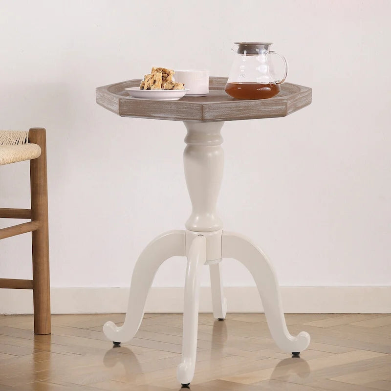 Table d'appoint octogonale avec plateau en bois massif de style rustique - 24,6 x 18,1 x 18,1