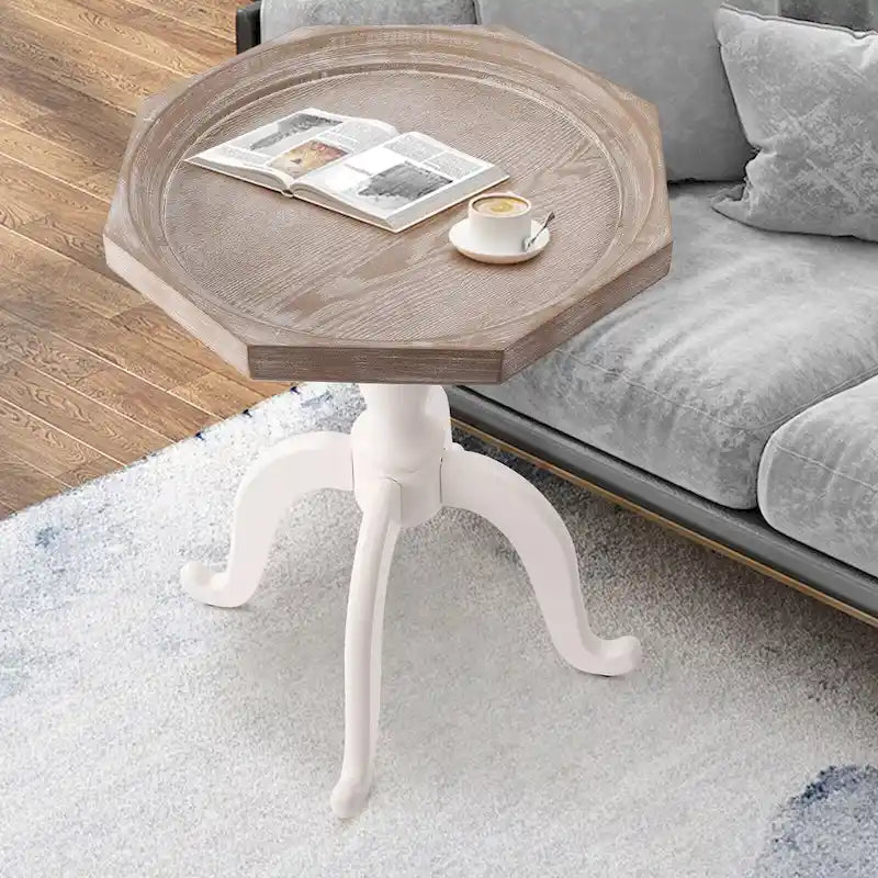 Table d'appoint octogonale avec plateau en bois massif de style rustique - 24,6 x 18,1 x 18,1