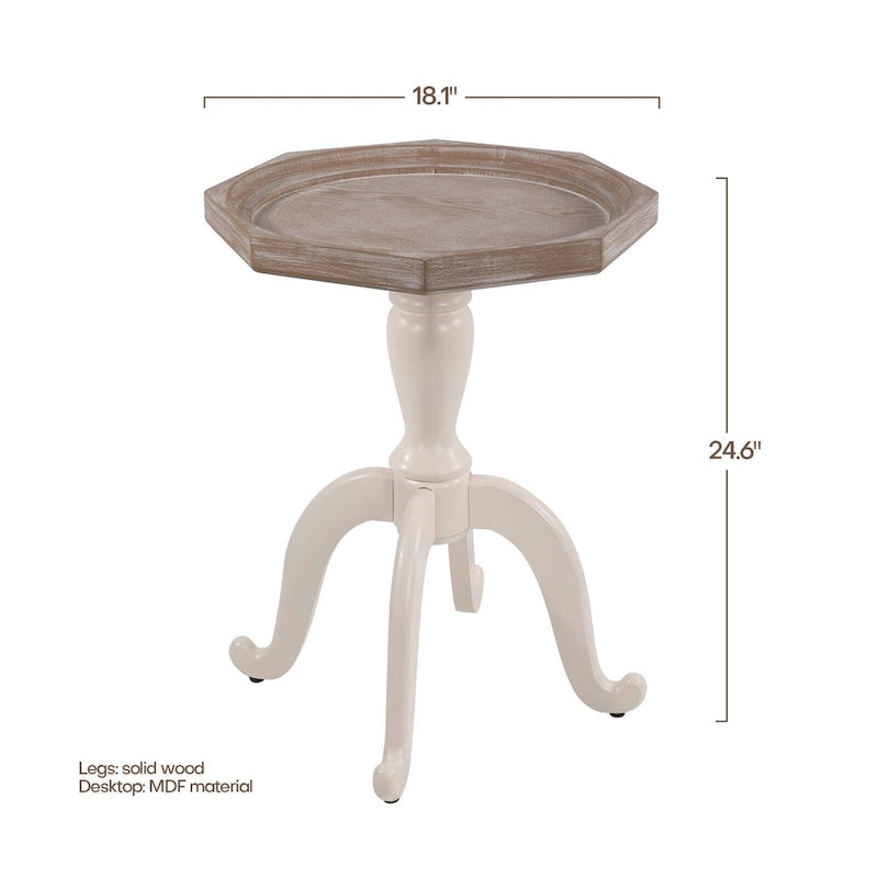 Table d'appoint octogonale avec plateau en bois massif de style rustique - 24,6 x 18,1 x 18,1