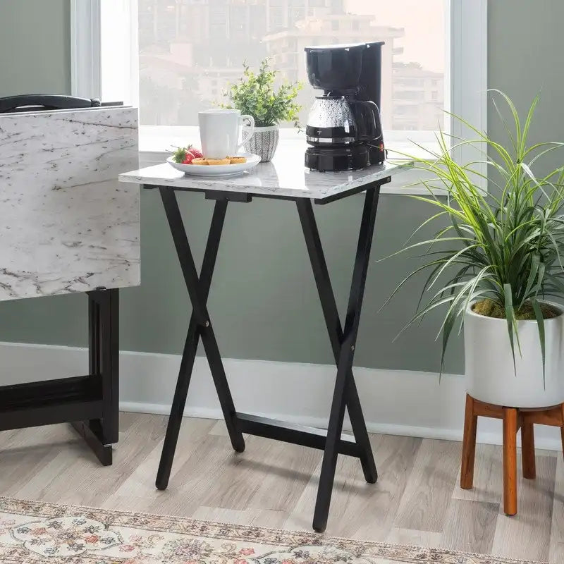 Ensemble de tables basses gigognes Meisel en similicuir marbre blanc