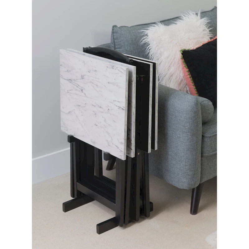 Ensemble de tables basses gigognes Meisel en similicuir marbre blanc