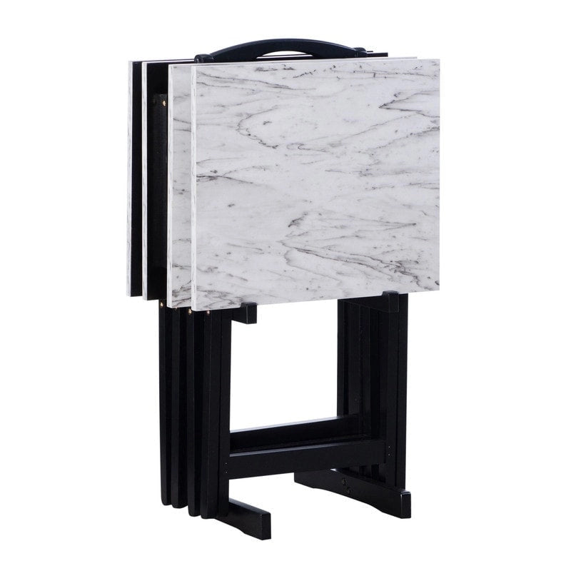 Ensemble de tables basses gigognes Meisel en similicuir marbre blanc