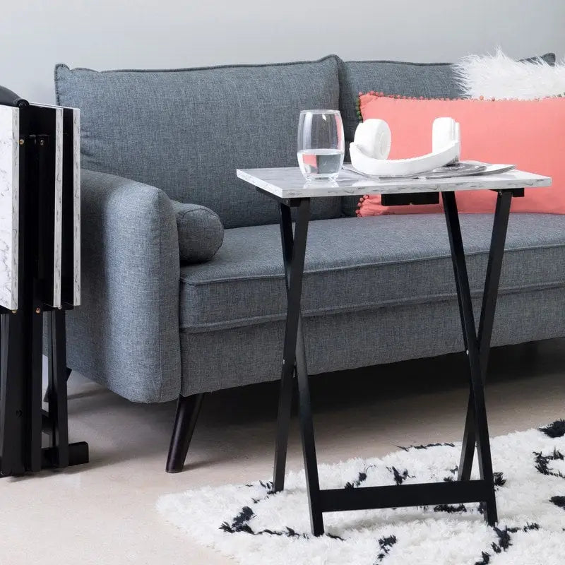 Ensemble de tables basses gigognes Meisel en similicuir marbre blanc