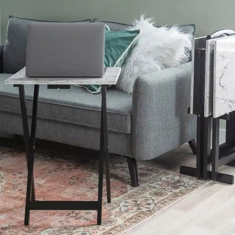 Ensemble de tables basses gigognes Meisel en similicuir marbre blanc