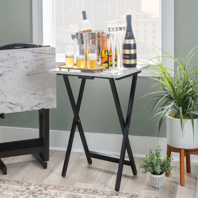 Ensemble de tables basses gigognes Meisel en similicuir marbre blanc