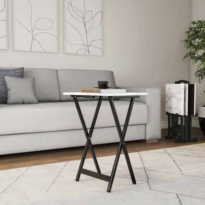 Ensemble de tables basses gigognes Meisel en similicuir marbre blanc