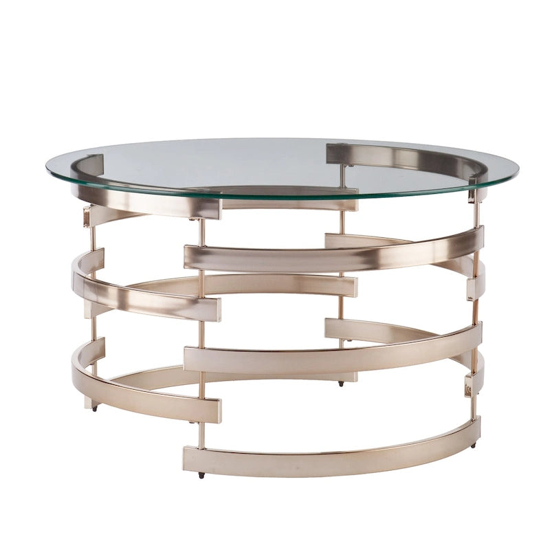 Table Basse Ronde Moderne SEI Furniture Grant avec Plateau en Verre