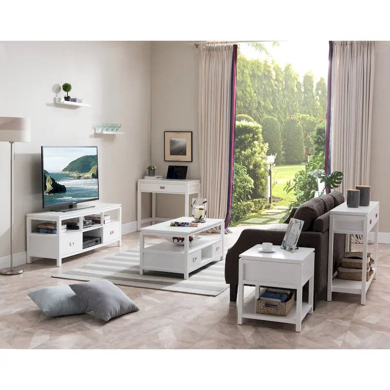Ensemble de 3 tables d'appoint en bois blanc, comprenant une table basse et 2 tables de bout