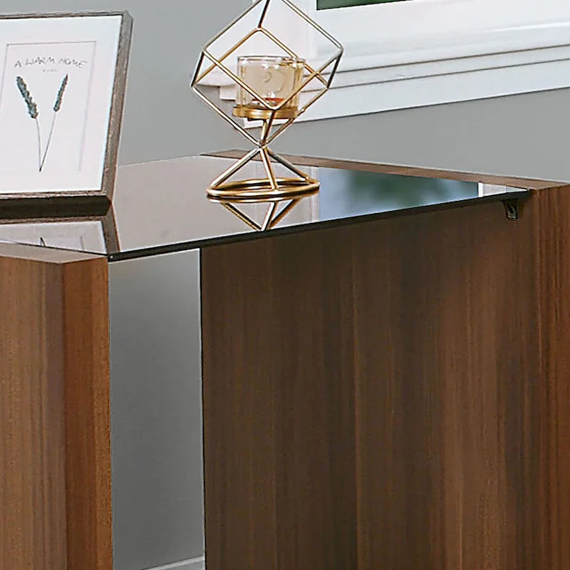 Table d'appoint à 1 étagère Valmont Contemporary Walnut 22 pouces avec plateau en verre de Furniture of America