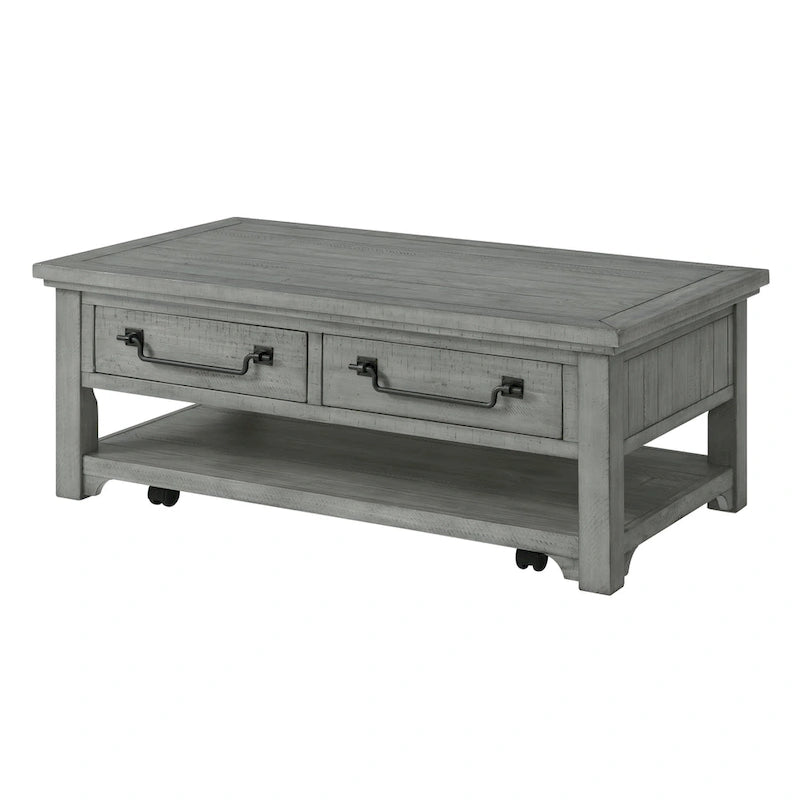 Table basse 2 tiroirs en bois massif gris tourterelle Beach House