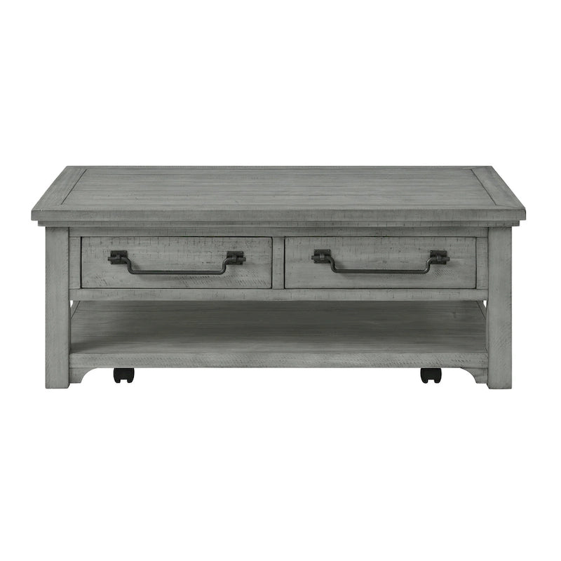 Table basse 2 tiroirs en bois massif gris tourterelle Beach House