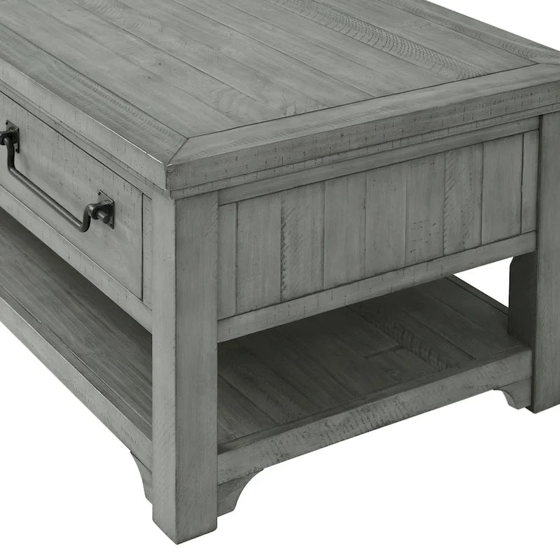 Table basse 2 tiroirs en bois massif gris tourterelle Beach House