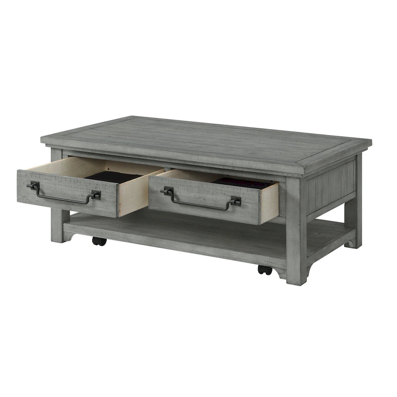 Table basse 2 tiroirs en bois massif gris tourterelle Beach House