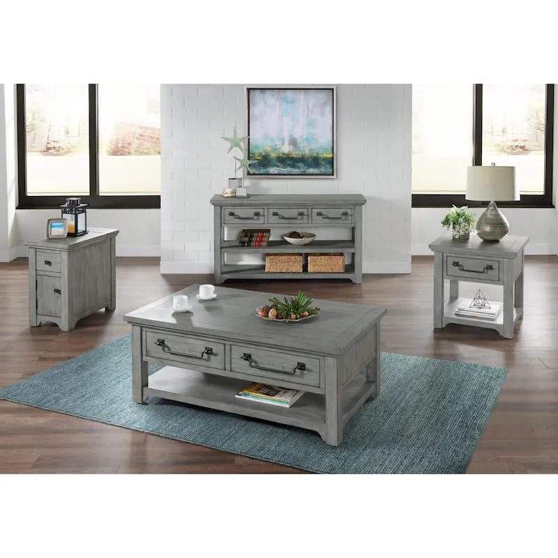Table basse 2 tiroirs en bois massif gris tourterelle Beach House