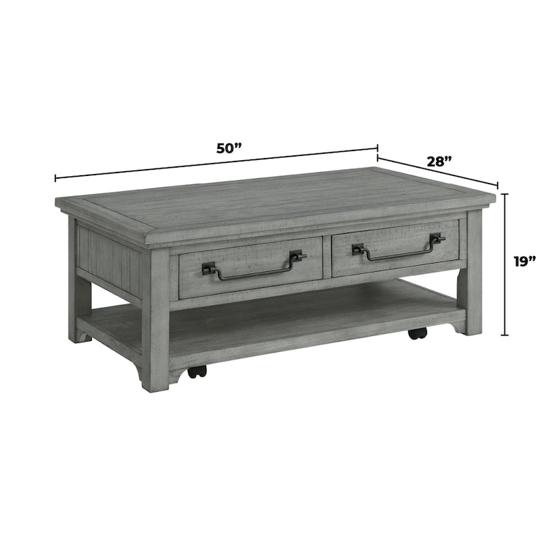 Table basse 2 tiroirs en bois massif gris tourterelle Beach House