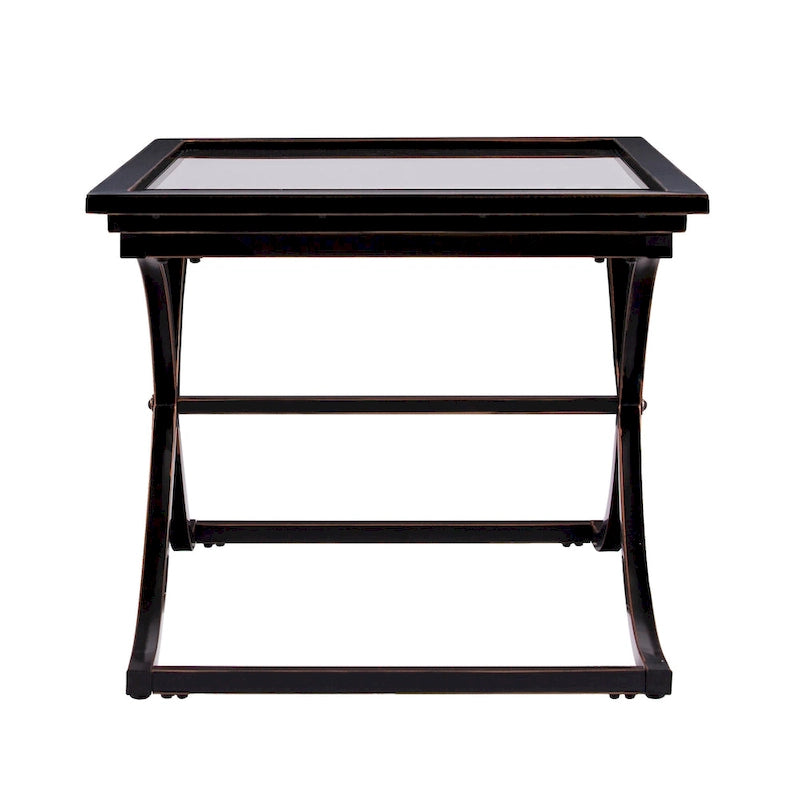 Table basse glamour SEI Furniture Bugleweed en métal vieilli noir/cuivre et verre trempé